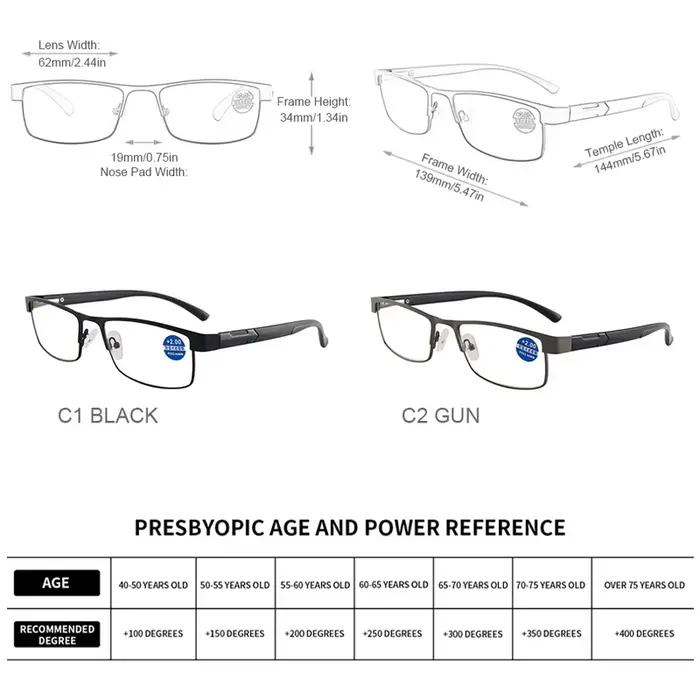 Lunettes de lecture en acier inoxydable de haute qualité pour hommes et femmes, presbytes, à la mode