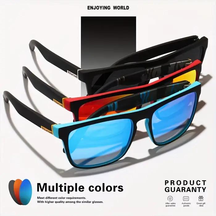 Lunettes de soleil de sport polarisées carrées classiques, monture PC légère UV400 pour la conduite,
