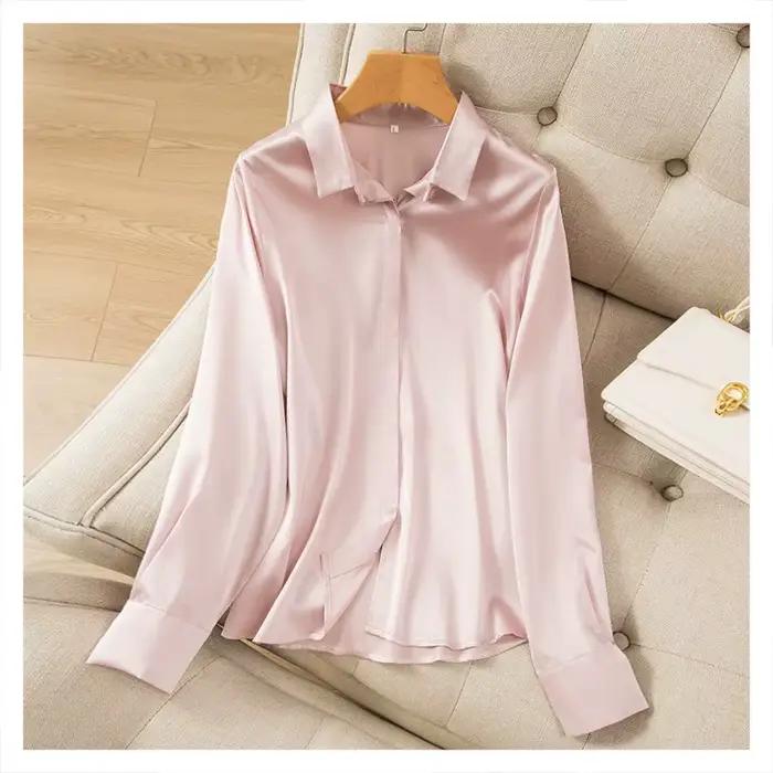 2025 femmes haut tendance tempérament lourd soie élastique Satin couleur unie à manches longues bure