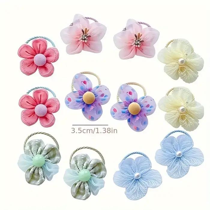 Lot de 10 élastiques à cheveux en maille à fleurs pour enfants, avec une bonne élasticité, bandeau p