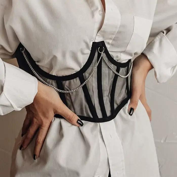 Corset Sexy sous le buste Punk chaîne en métal noir femmes haut courbe Shaper sangle minceur taille