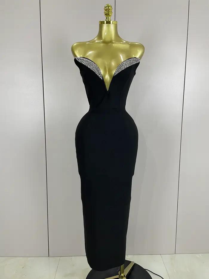 2025 femmes Sexy bretelles brillant strass moulante pansement longue robe mode célébrer soirée luxe