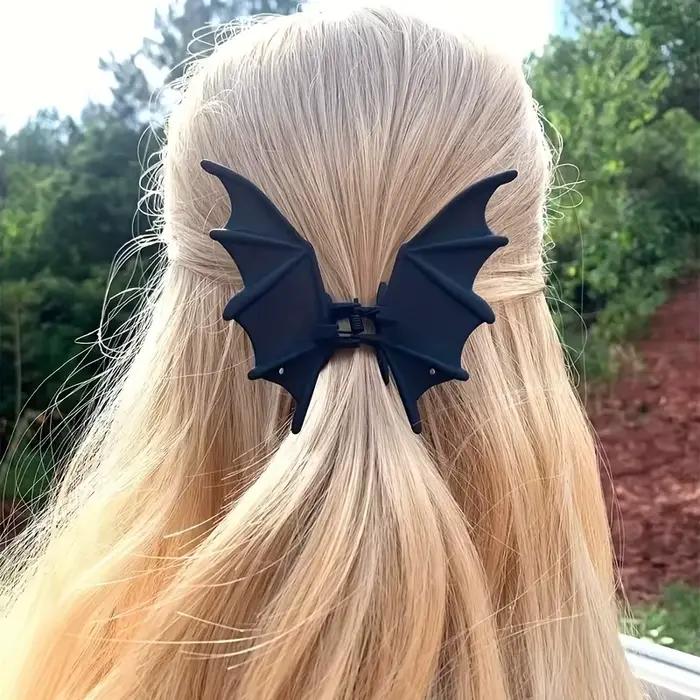 Pince à cheveux chauve-souris gothique Halloween noir mat gothique Style Punk imprimé Animal épingle