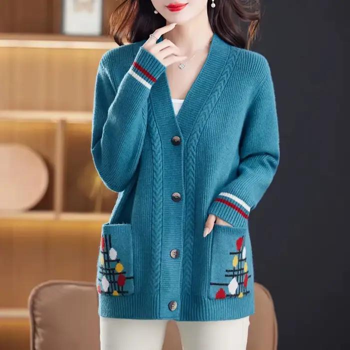 Pull court en tricot brodé pour femmes, pull femme, veste gilet, printemps, automne, 2024