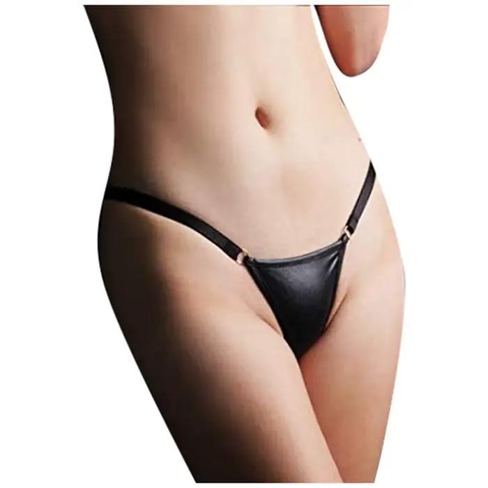 Culottes en cuir PU pour femmes, sexy, micro-slip, taille basse, string, lingerie féminine, tenue de
