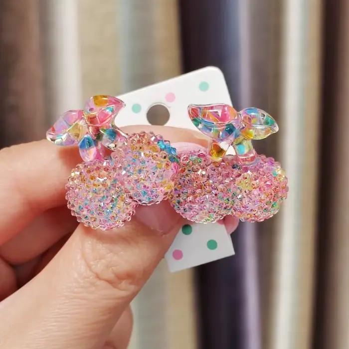 2 pièces belle bande dessinée coloré paillettes cerise filles bandes de cheveux élastiques princesse