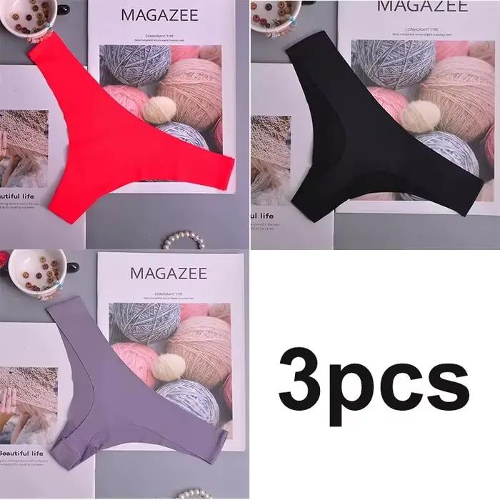 3 pièces culottes femmes glace sous-vêtements en soie taille basse taille en V slips coton entrejamb
