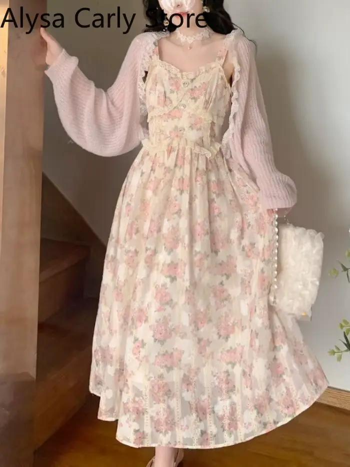 Robe longue en mousseline de soie et dentelle pour femmes, broderie florale, nickel é, vintage, douc