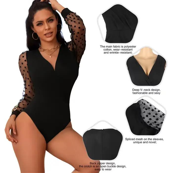 Comeondear Teddy Lingerie string Body débardeurs Sexy Wrap col en V corps Traf à pois taille haute à
