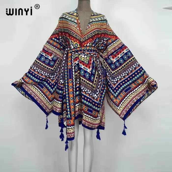 WINYI-Robe de cocktail en coton pour femmes, cardigan d'été, manches chauve-souris, style boho, maxi