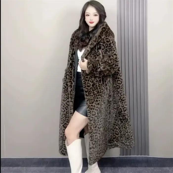 Veste en velours de vison imité pour femme, imprimé léopard, manteau paresseux et mn arc-en-ciel, à