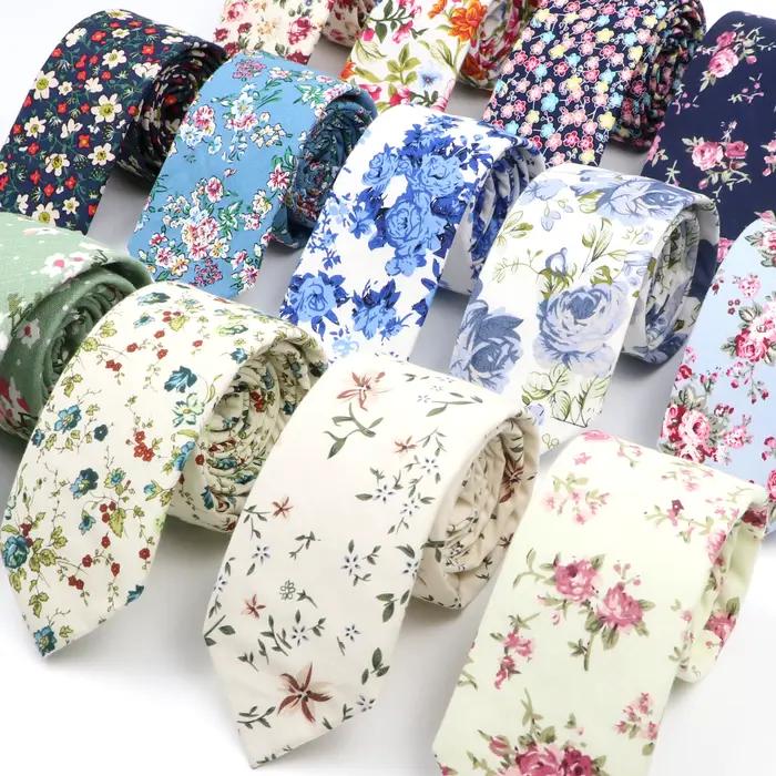 Nouvelle cravate florale élégante pour hommes femmes 100% coton belle fleur Paisley cravate étroite