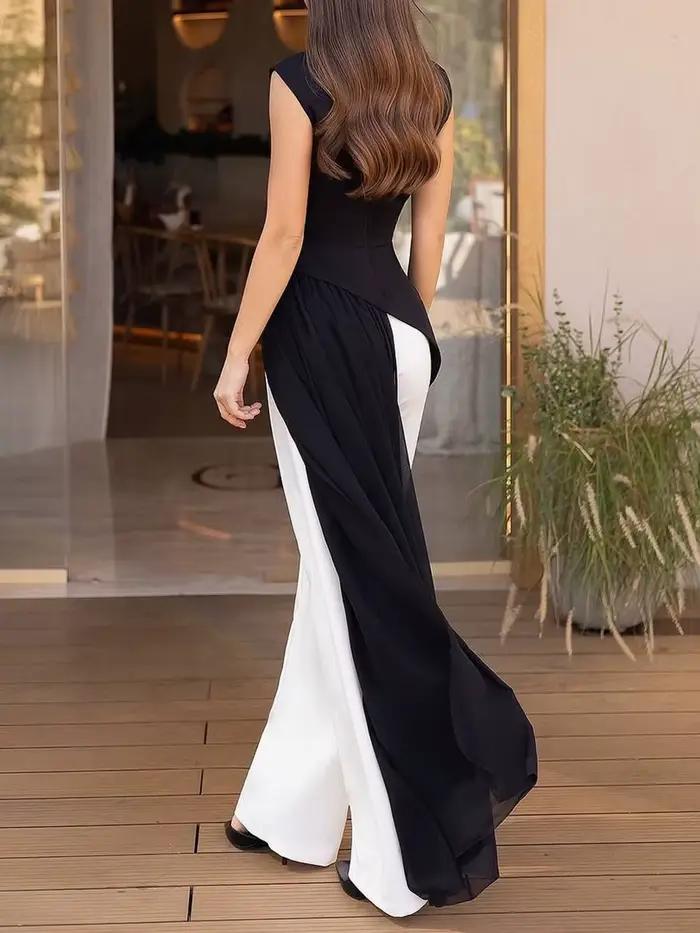 TWOTWINSTYLE solide minceur épissé plis Blouses irrégulières pour les femmes col rond sans manches t