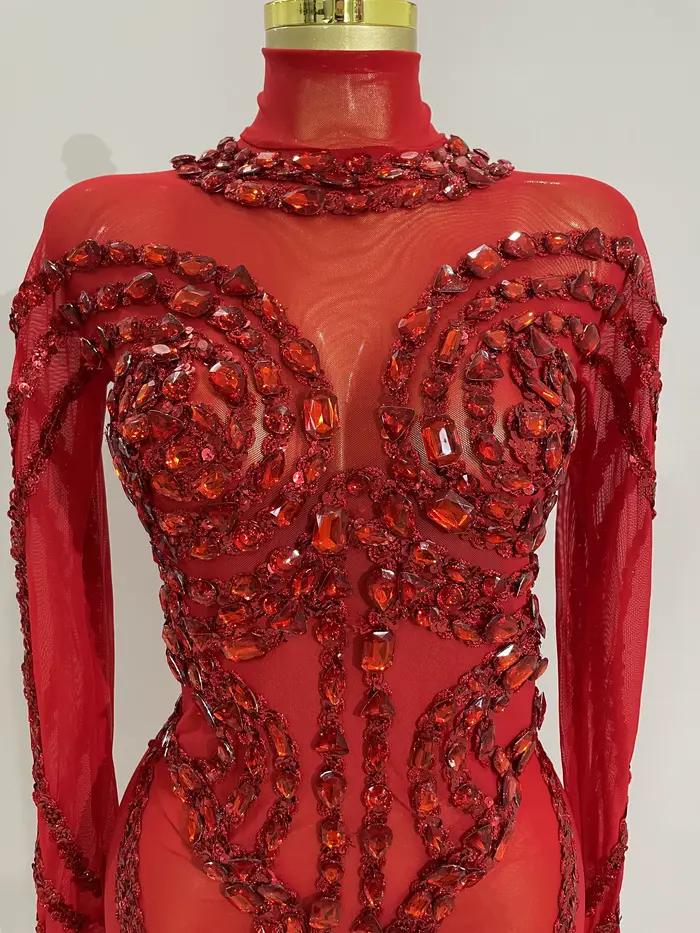 Combinaison de luxe transparente en maille transparente pour femmes, diamants scintillants et paille