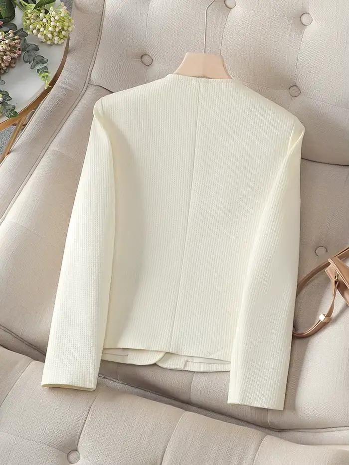 Blazer Slim à Manches sulfet Col Rond pour Femme, Veste Décontractée, Noir, Rose, Beige, Manteau d'A