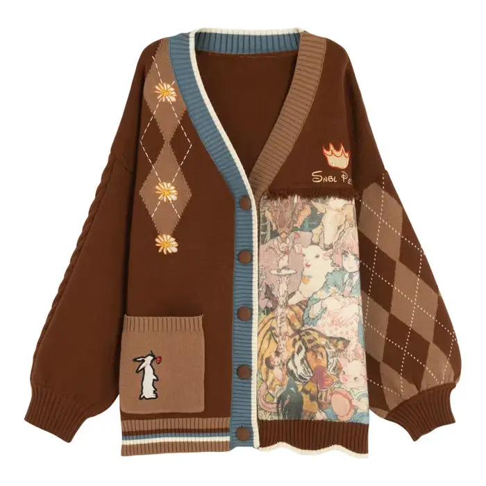 Veste cardigan amincissante brodée pour femme, pull rétro, style collège polyvalent, automne et hive