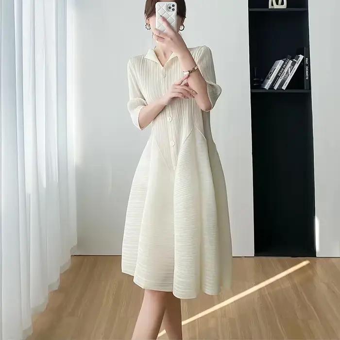 Miyake robe plissée femmes 2023 élégant mince été nouveau décontracté mi-longue robes femmes vêtemen