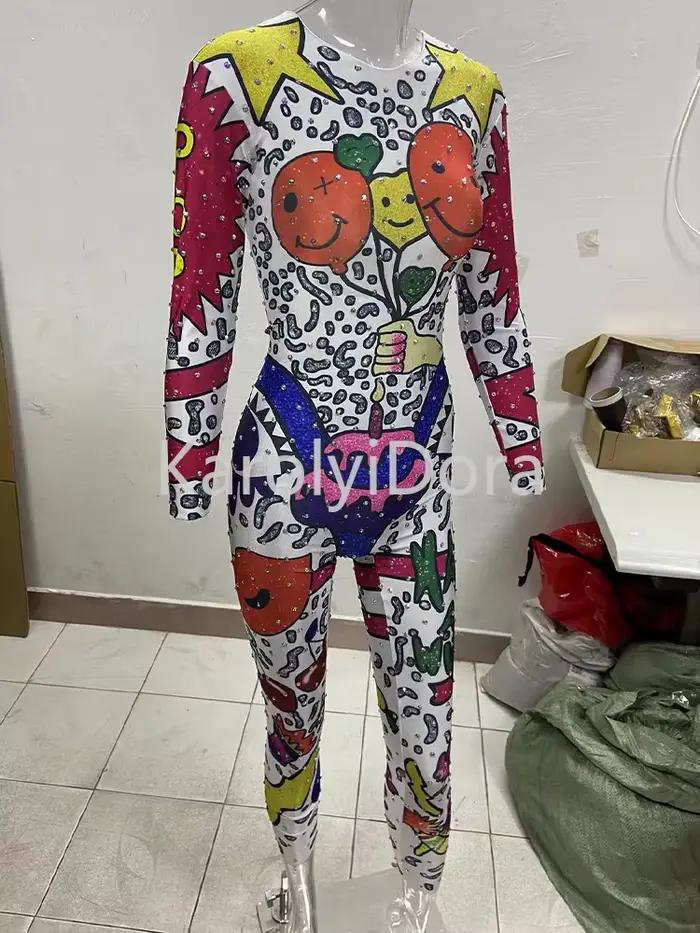 Costumes de Performance avec Strass Brillants pour Femme, Robe de brevSexy et Colorée, Dessin Animé,