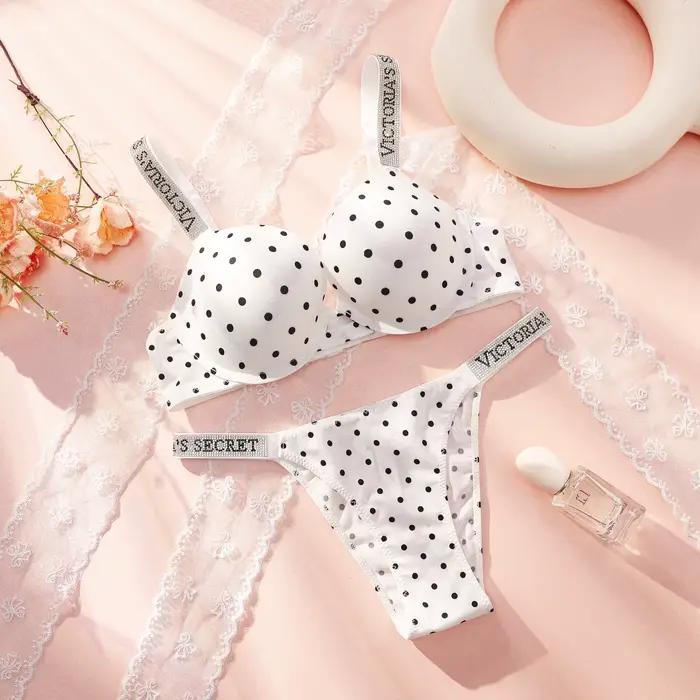 Victoria Secret – ensemble soutien-gorge et culotte push-up en dentelle à pois pour femmes, lingerie