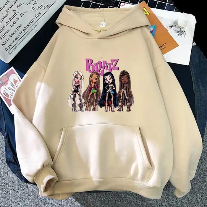 Sweat-shirt Bratz à manches longues pour femme, haut à capuche, décontracté, Streetwear graphique, à