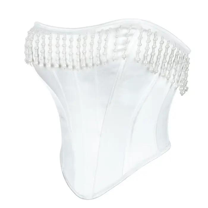 Corset en perles blanches, vêtement court, Noble et élégant, Style princesse, à chevrons, vêtements courts, haut de taille pour fête de mariage
