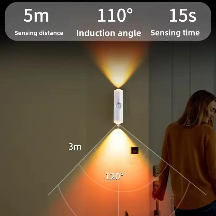 Lampe de nuit magnétique à détecteur de mouvement, lumière murale intelligente RGB à double tête, projecteur rechargeable pour chambre à coucher, placard, jardin, décoration de pièce