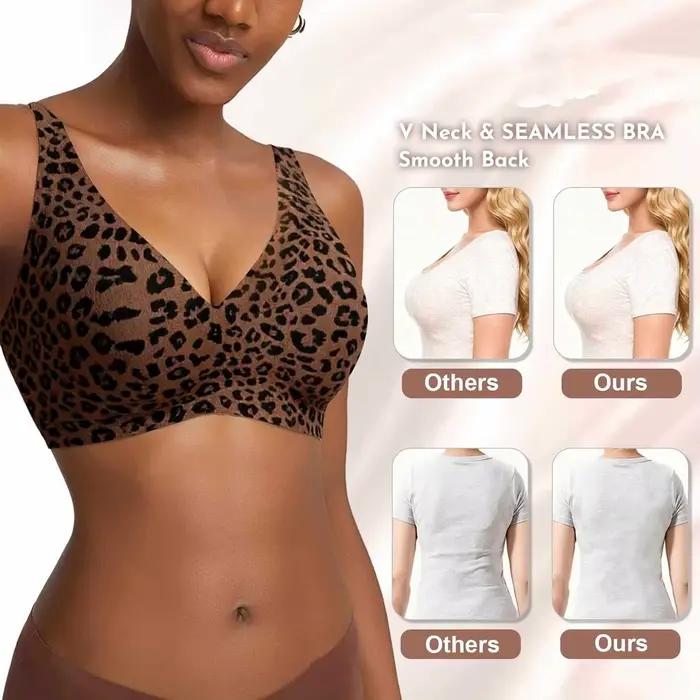 Soutien-gorge imprimé léopard pour femme, sans armatures, couvrance complète, bonnets fins avec maintien doux, tissu respirant, design élégant grande taille