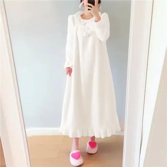 Chemise de nuit en velours pour femmes, chemise de nuit longue adt, chemise de nuit baggy, monochromatique, douce, belle, élégante, sourire, optique, chaud, hiver