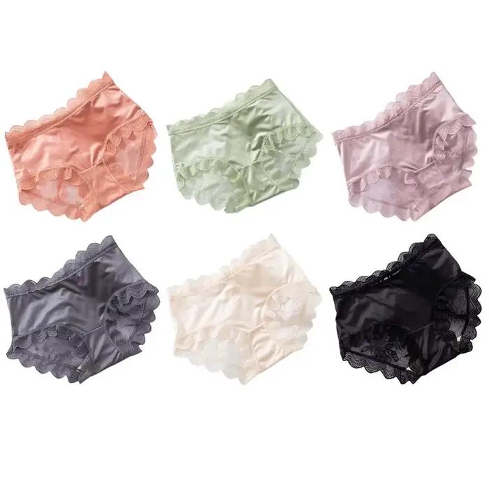 Lingerie féminine, culottes en dentelle florale transparente, culottes en soie glacée à volants ondulés, sous-vêtements pour femmes et jeunes filles