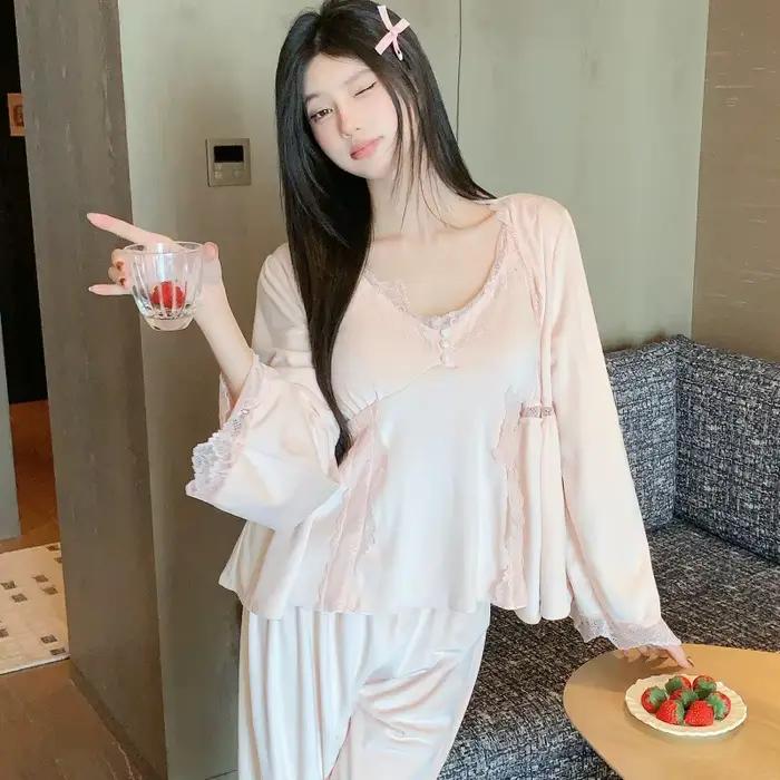 Dámské 3dílné pyžamo elegantní volnočasové oblečení ve stylu francouzského dvora noční prádlo pro ženy sametové domácí