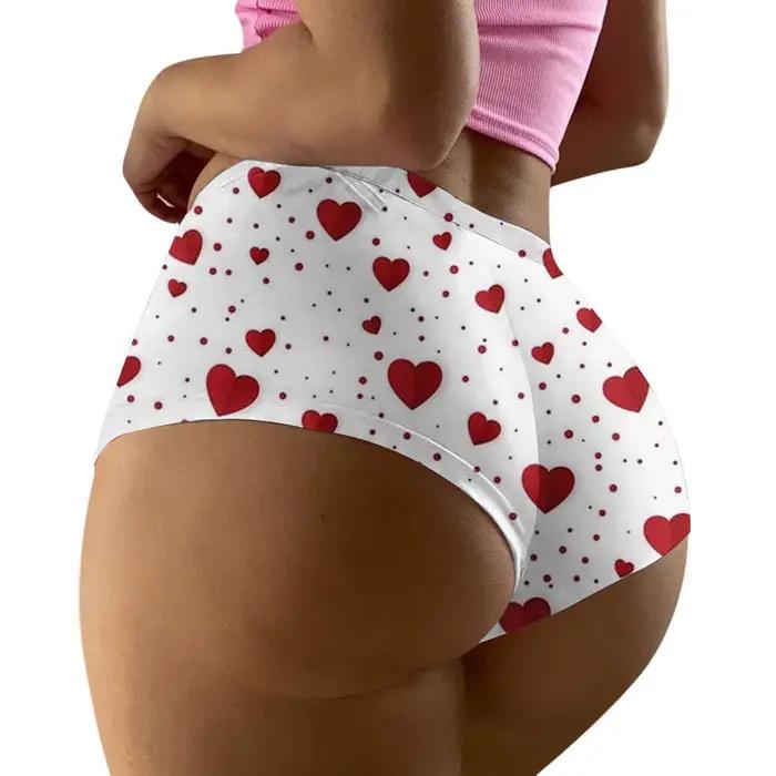Culotte imprimée pour la saint-valentin pour femmes, sous-vêtements respirants, slip taille haute, Lingerie sans couture, couverture complète, sous-vêtements grande taille