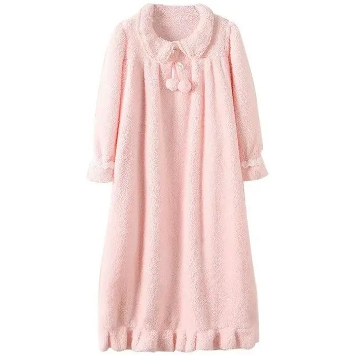 Chemise de nuit en velours pour femmes, chemise de nuit longue adt, chemise de nuit baggy, monochromatique, douce, belle, élégante, sourire, optique, chaud, hiver