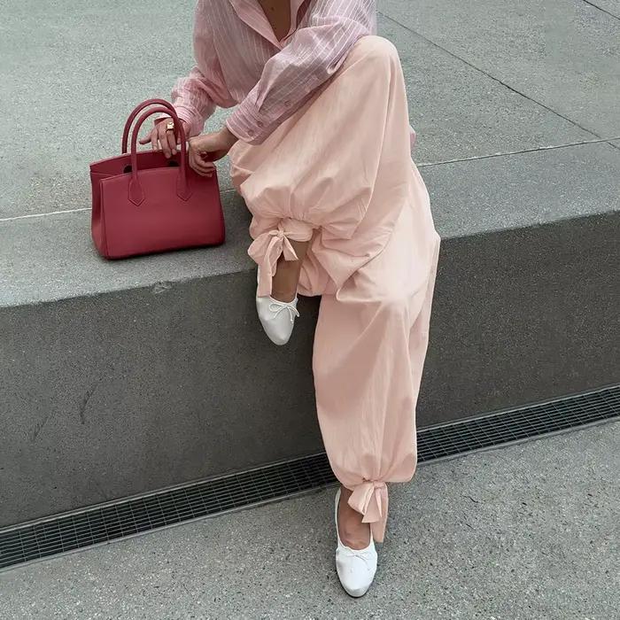 Pantalon Bloomer pour femme, jambes larges, taille nouée, ample, Streetwear, vêtements pour femmes, automne 2025