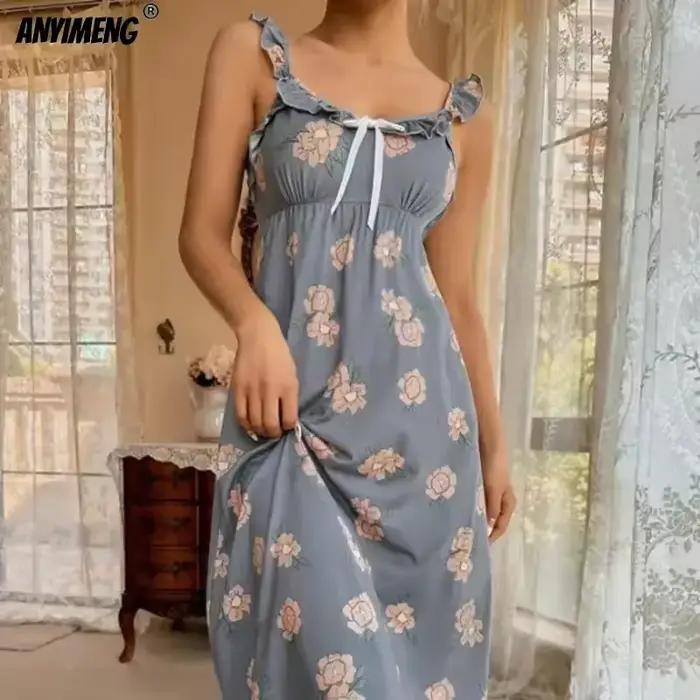 Robe de Nuit Rétro à Volants pour Femme, Tenue Élégante, Chic, Slim, Lingerie, Zone Florale, à la Mode, pour Été
