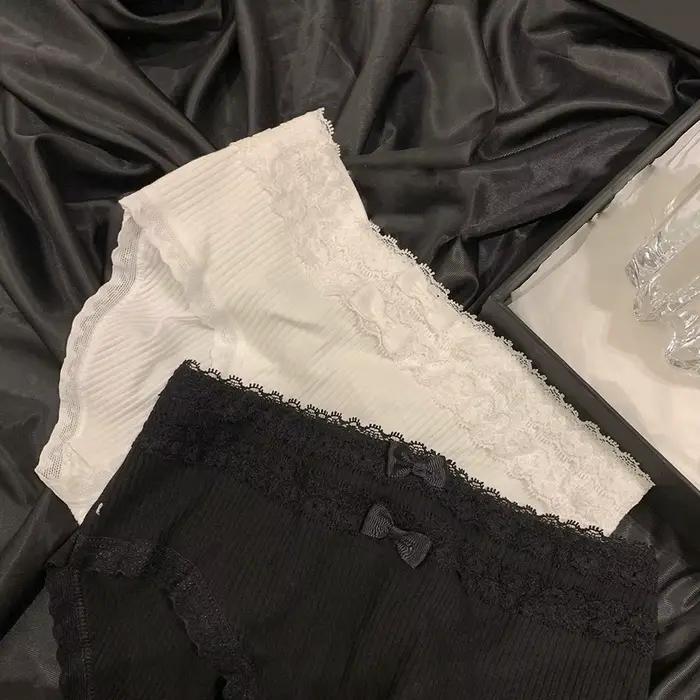 Culotte confortable en dentelle avec nœud pour femme, sous-vêtement de fitness, taille moyenne, entrejambe en coton, lingerie japonaise, slip sans couture, anti-favorable