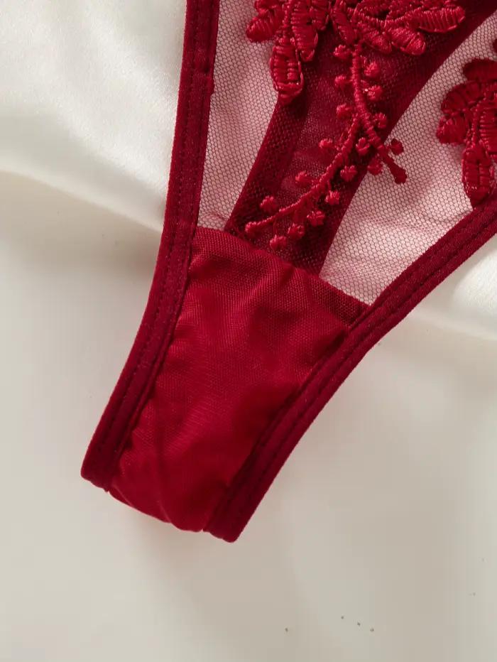 Chemise de nuit semi-transparente brodée d'oreilles de blé style campagne pour femme rouge vin, élégante et confortable, design nœud ZA825066