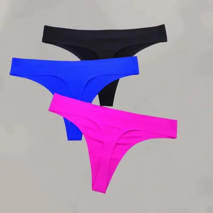 String en soie glacée pour femmes, sous-vêtements sans couture, couleurs acidulées, string taille basse, Lingerie féminine Tanga