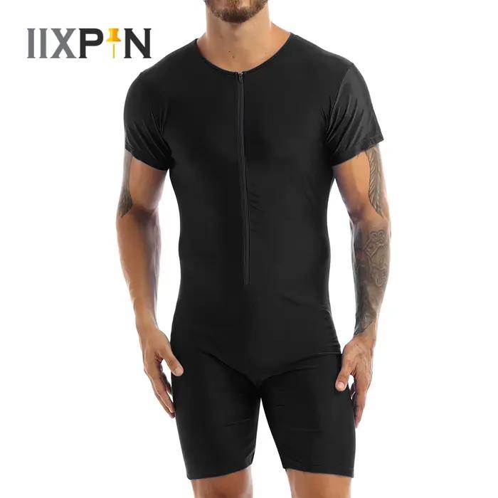 Pyjama une pièce pour hommes, sous-vêtements, combinaison justaucorps, manches courtes, fermeture éclair sur le devant, Boxer élastique doux, slip, body, maillots de bain