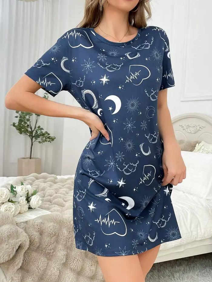 Chemise de nuit pour femmes de printemps et d'été, chemise de nuit à manches courtes décontractée et confortable imprimée à la mode qui peut être portée à l'extérieur, chemise de nuit pour femmes