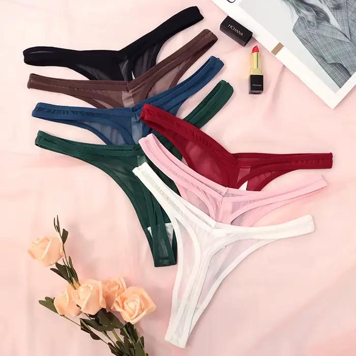 Strings sans couture pour femmes, lingerie en maille translucide, sous-vêtements en T doux, culottes plus riches