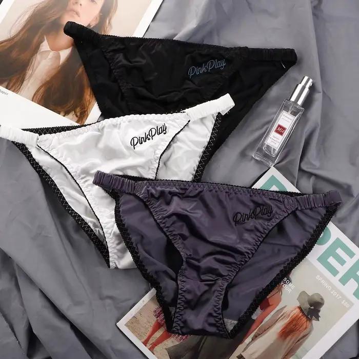 Culotte taille basse en tissu satiné pour femmes, tongs sexy pour filles, sous-vêtements brillants, slips de fitness brodés, caleçons de sport, documents solides