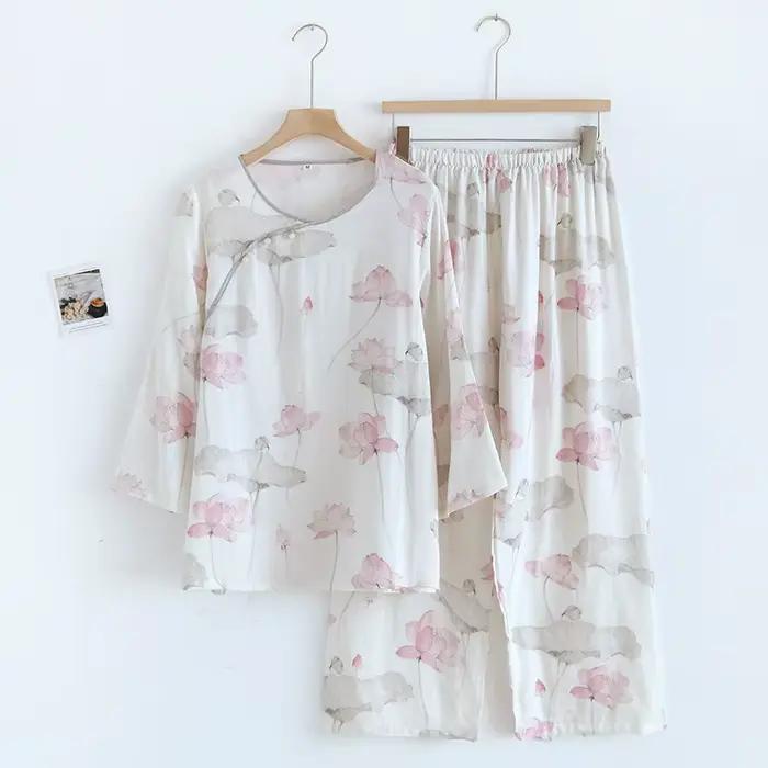 Pyjama en coton de Style chinois pour femmes, vêtements de nuit élégants et amples de Style rétro pour filles, pour le printemps et l'été