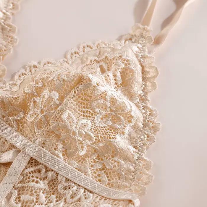 BANNIROU-Soutien-gorge en dentelle transparent pour femmes, lingerie sexy, sous-vêtements, culotte tubulaire, 1 pièce