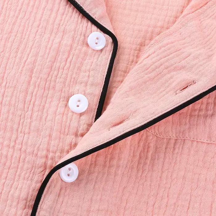 Ensemble pyjama en coton et lin pour enfant, vêtement de nuit doux, couleur pure, 3-8T, chemisier à manches courtes, short Y +