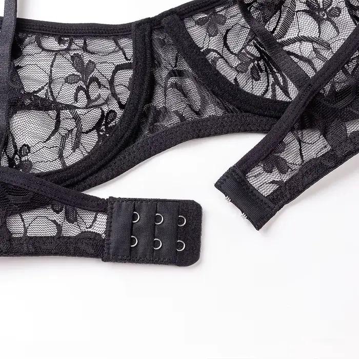 Soutien-gorge en dentelle transparente pour femmes, sous-vêtements à armatures, zones florales, lingerie sexy thuna ual, brassière A B C D esse Cup