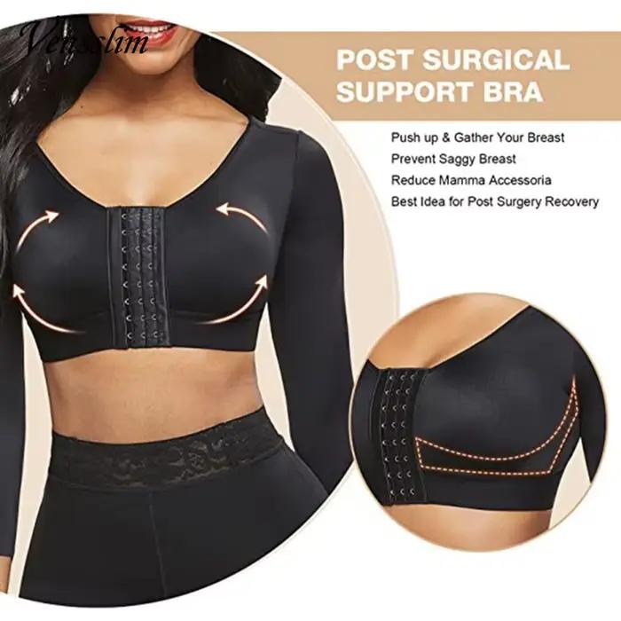 Soutien-gorge push-up post-opératoire pour femme, manches de compression, amincissant, fermeture avant des bras, vêtements en saillie sans couture