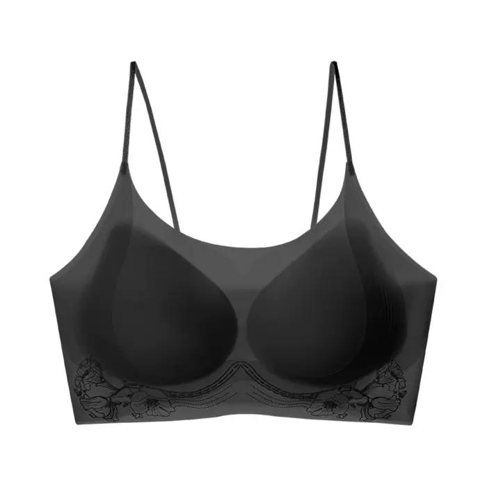 Soutien-gorge sans fil en soie glacée à motif camélia, coupe ajustée, décolleté plongeant, brassière pour femme, antichoc, sans traces, push-up, sous-vêtement de yoga