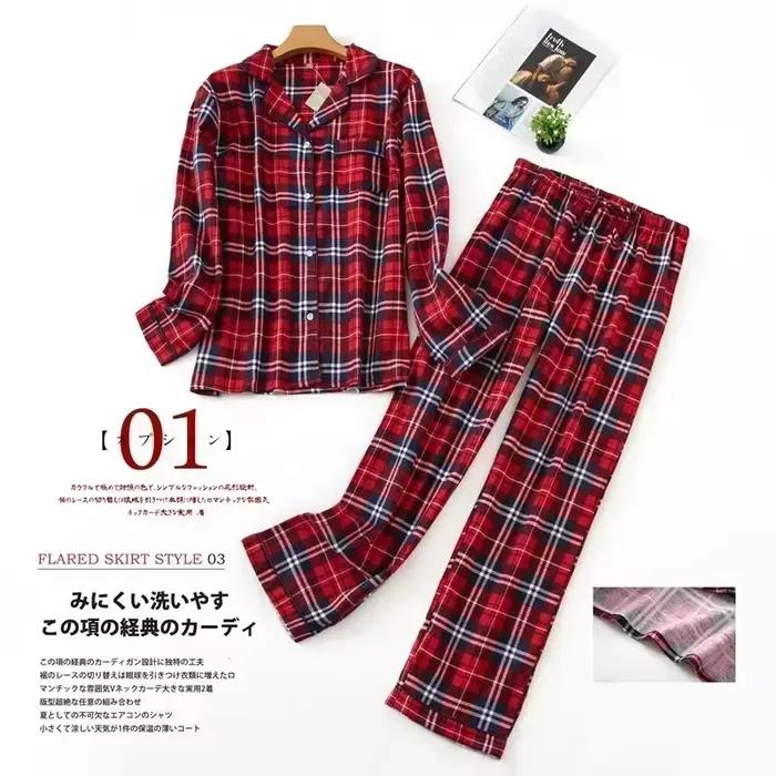 Pyjama femme grande taille S-XXXL vêtements dames flanelle coton vêtements de maison costume automne hiver pyjamas Plaid imprimé hauts de nuit