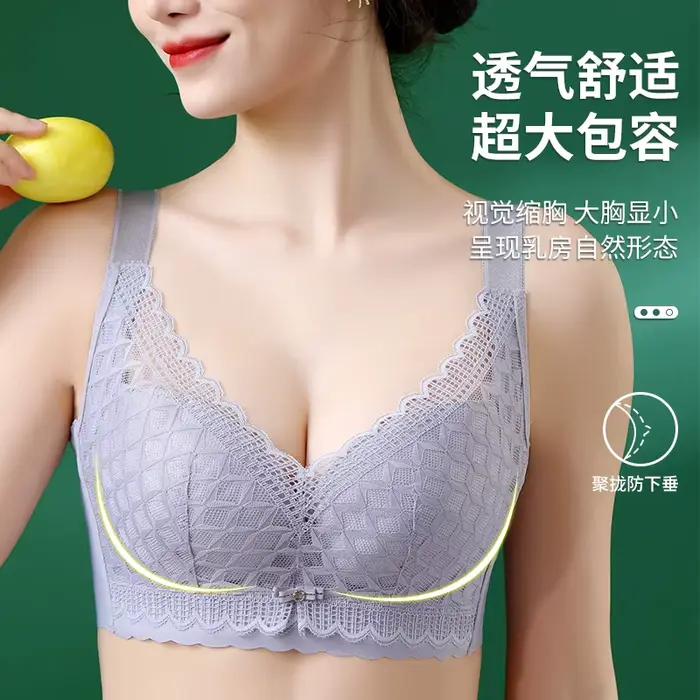 Soutien-gorge en dentelle grande taille Push Up pour femmes Sexy femme grand haut grand Ultra-mince femmes couverture complète sans fil sans mousse soutien-gorge en dentelle 105E