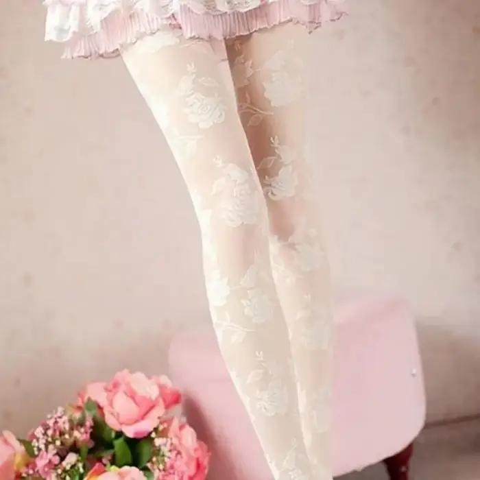 Sexy Rose Collants Femmes Collant Femme Mince Transparent Collants Évider Tatouage Collants Collant Femme Medias Fantaisie Bonneterie